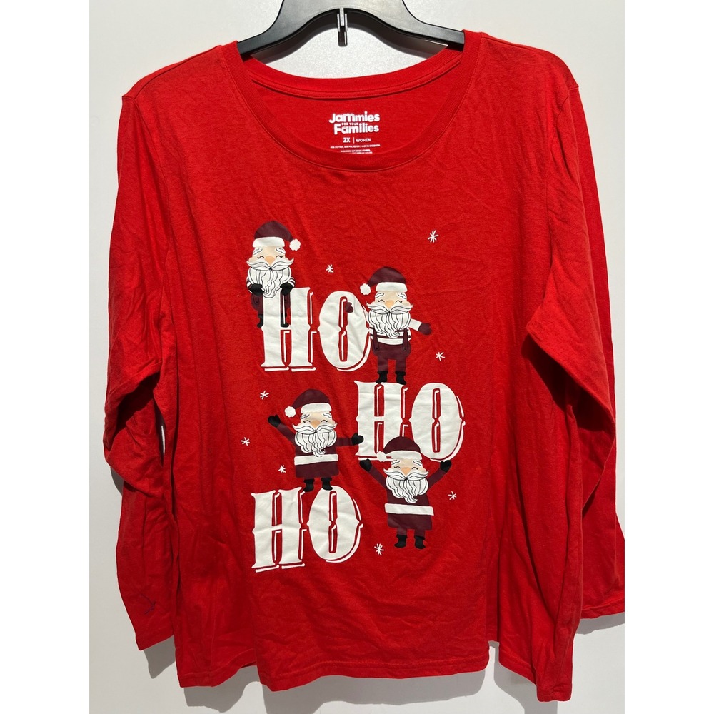 Jammies For Your Families Women 2X Red Christmas Santa Hoβ Ho Ho Long Sleeve Top